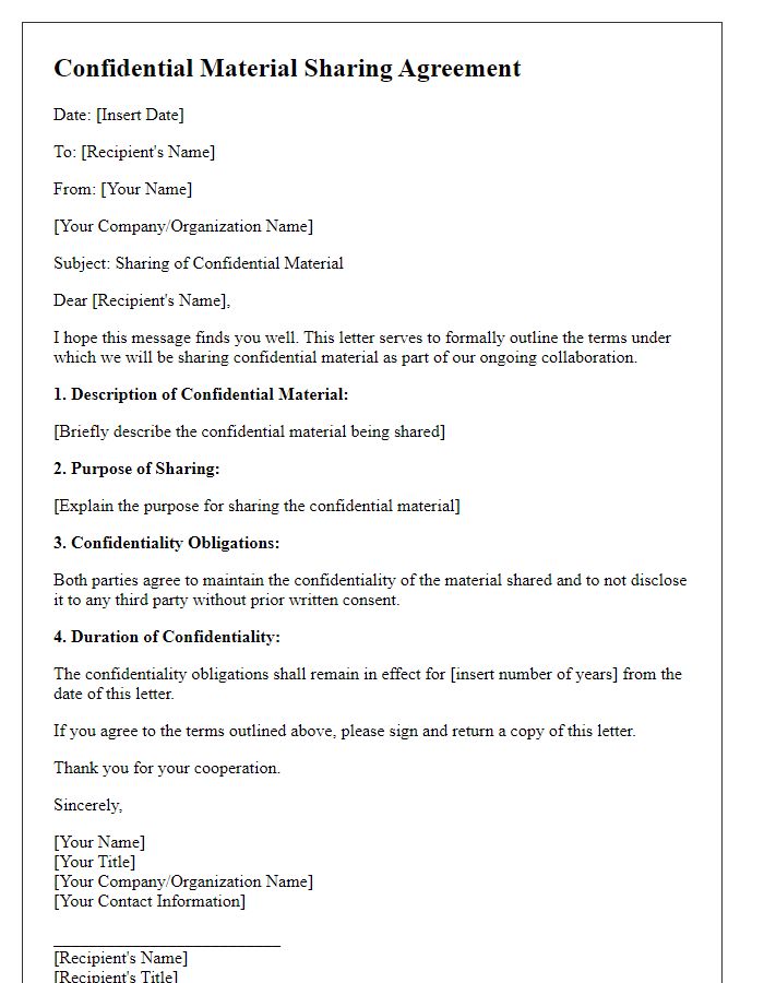 Letter template of confidential material sharing