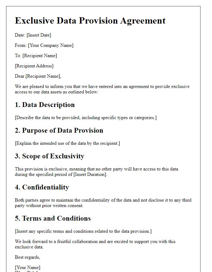 Letter template of exclusive data provision