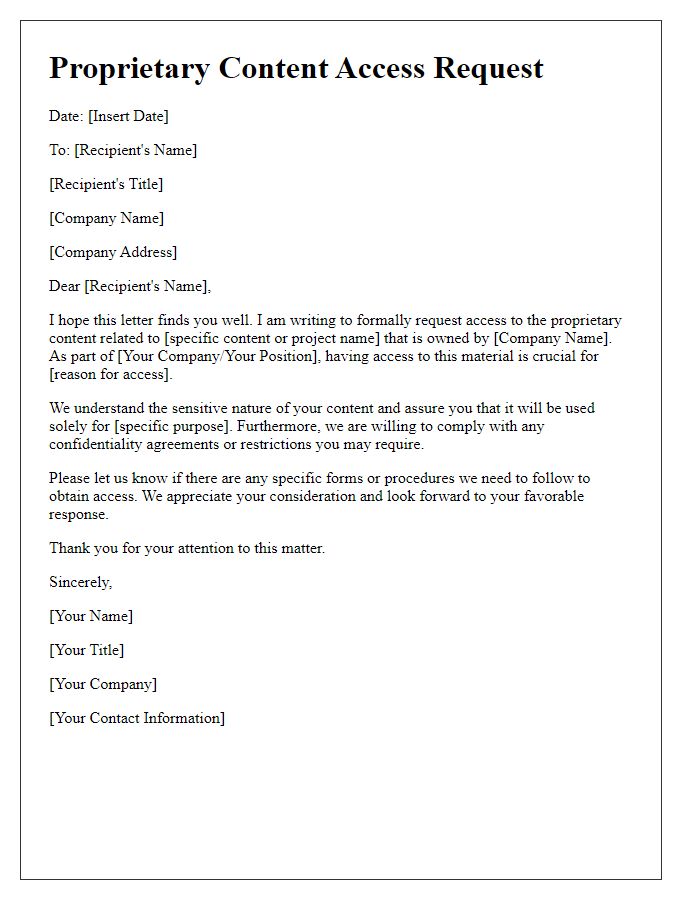 Letter template of proprietary content access