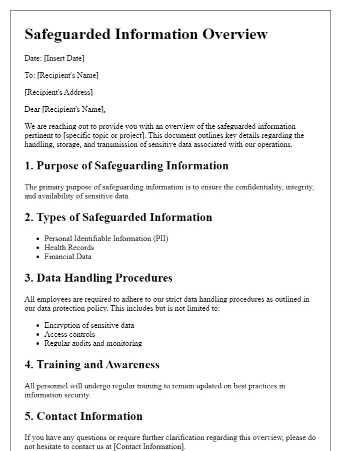 Letter template of safeguarded information overview