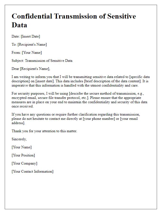 Letter template of sensitive data transmission