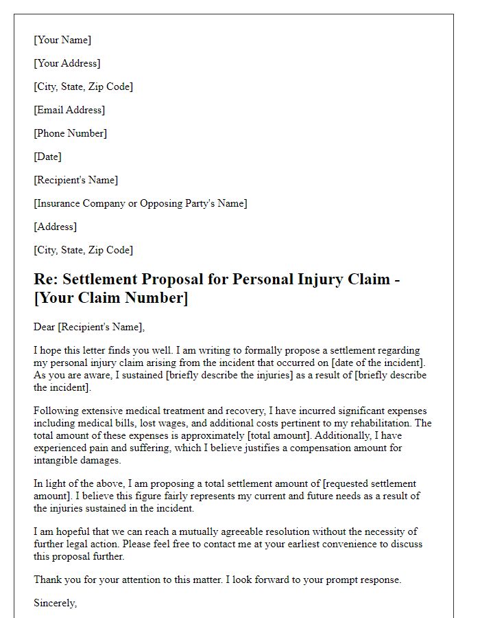 Letter template of settlement proposal for personal injury claims