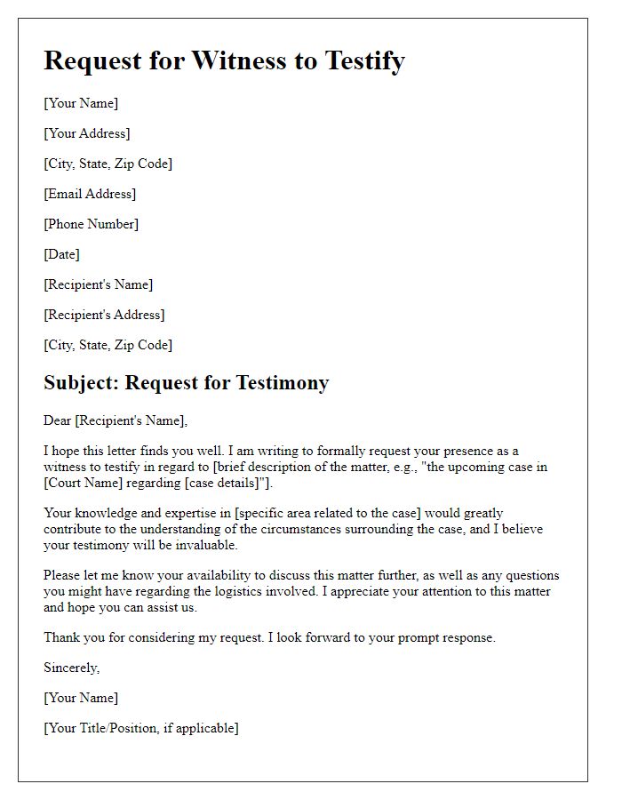 Letter template of request for witness to testify