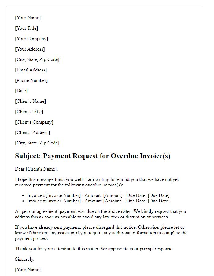 Letter template of formal payment request for overdue invoices