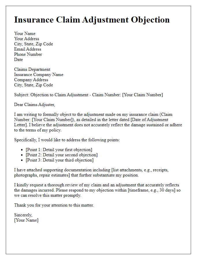 Letter template of insurance claim adjustment objection