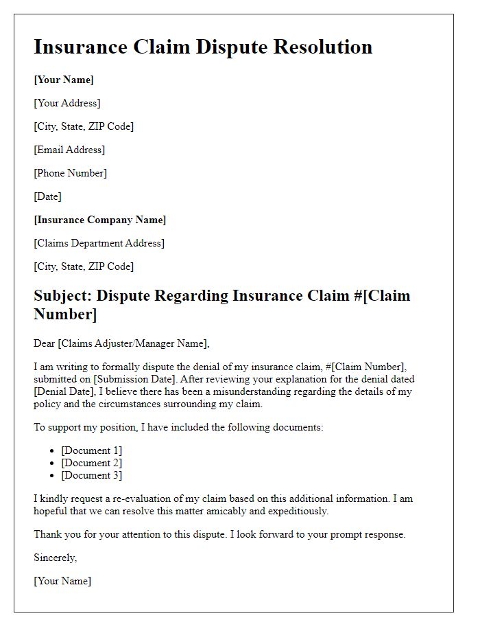 Letter template of insurance claim dispute resolution