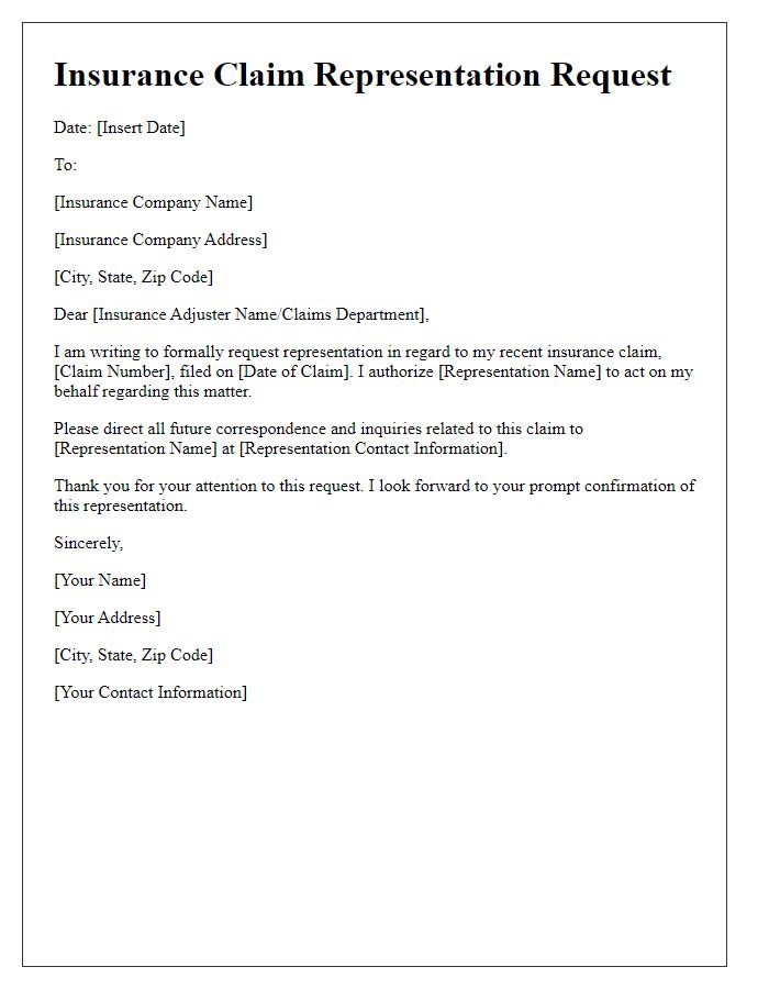 Letter template of insurance claim representation request