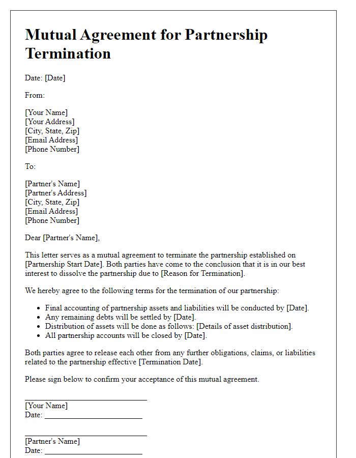 Letter template of Mutual Agreement for Partnership Termination