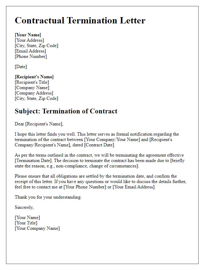 Letter template of contractual termination guidance.