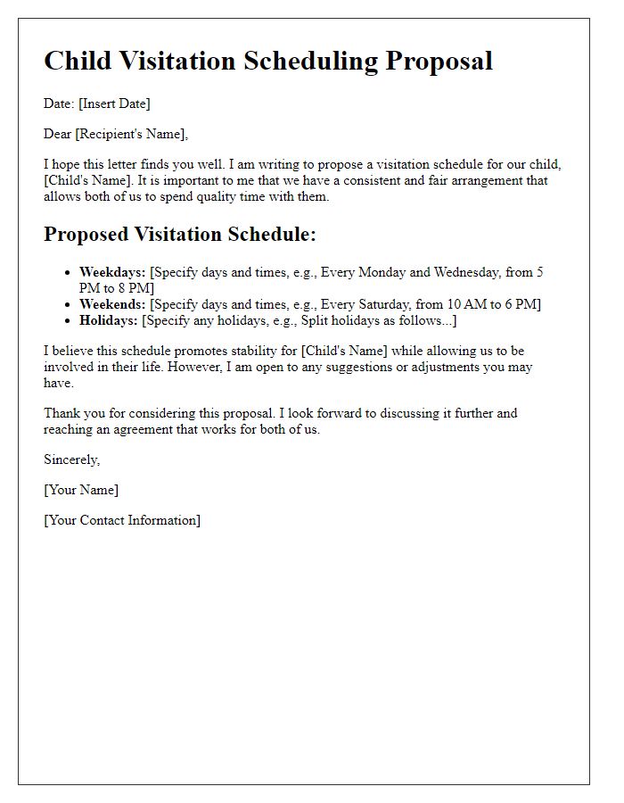 Letter template of child visitation scheduling proposals