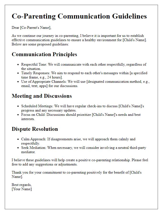 Letter template of co-parenting communication guidelines