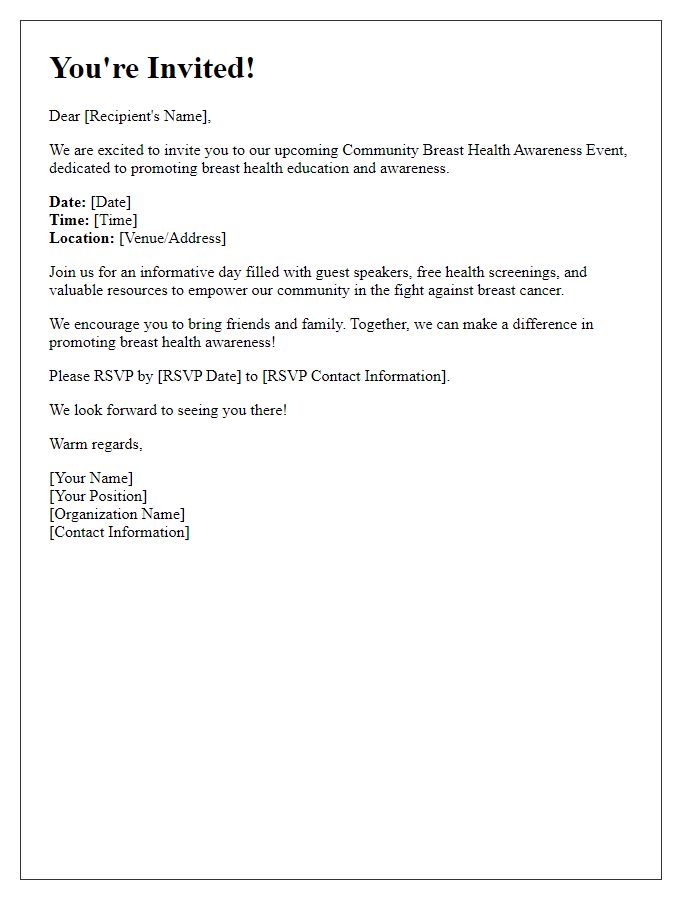 Letter template of invitation to community breast health awareness event