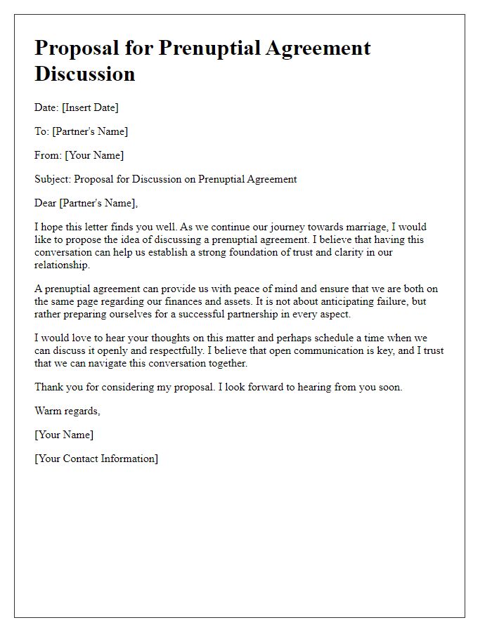 Letter template of proposal for prenuptial agreement discussion