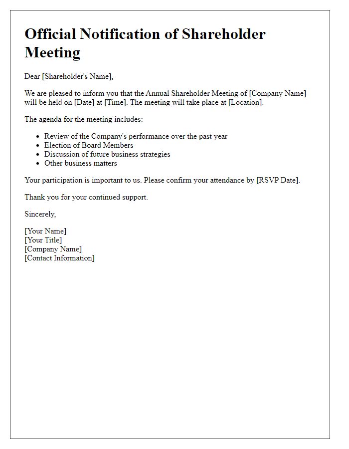 Letter template of official shareholder meeting notification