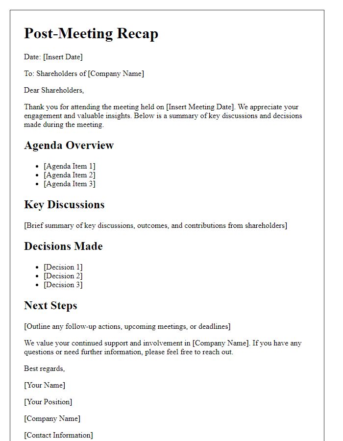 Letter template of post-meeting recap for shareholders