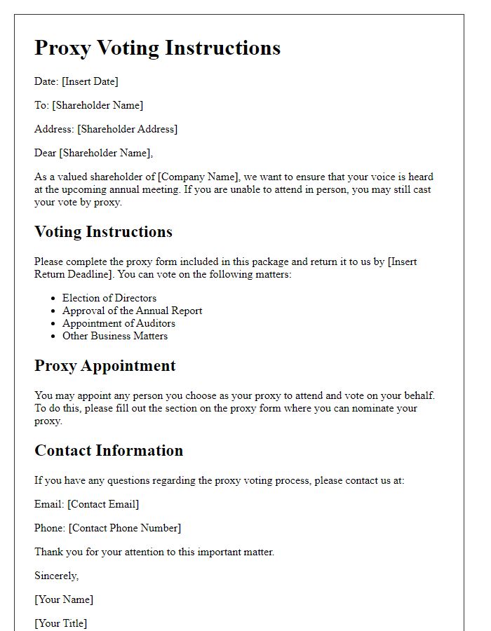 Letter template of proxy voting instructions for shareholders