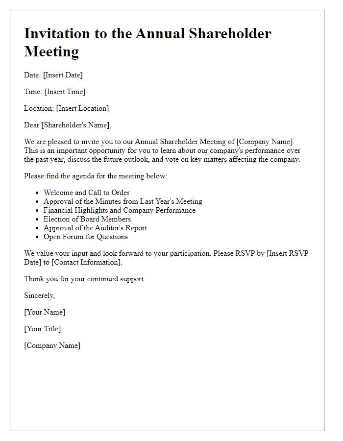 Letter template of shareholder annual meeting invitation