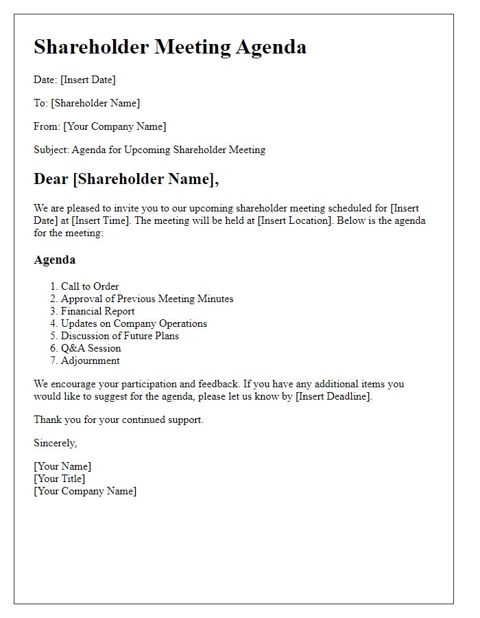 Letter template of shareholder meeting agenda distribution