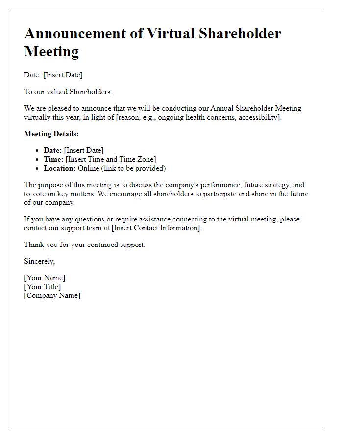 Letter template of virtual shareholder meeting announcement