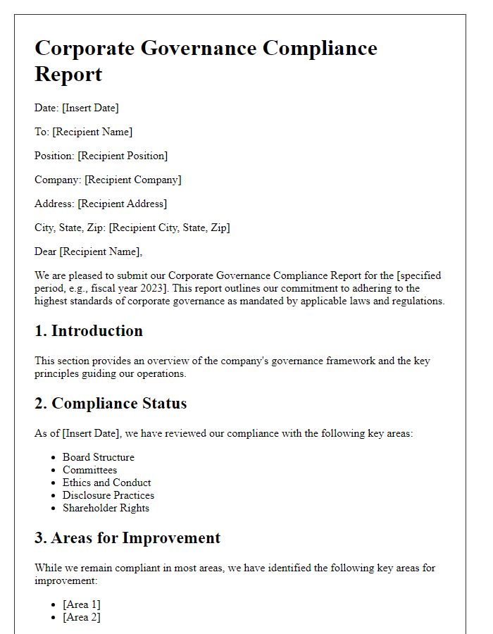 Letter template of corporate governance compliance report