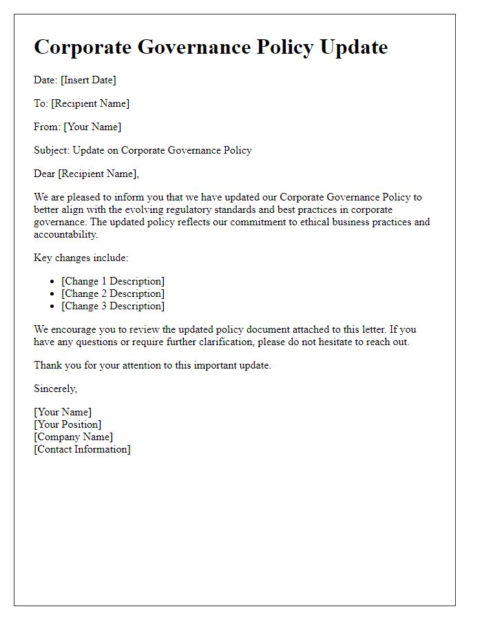 Letter template of corporate governance policy update