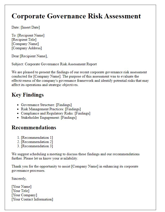 Letter template of corporate governance risk assessment