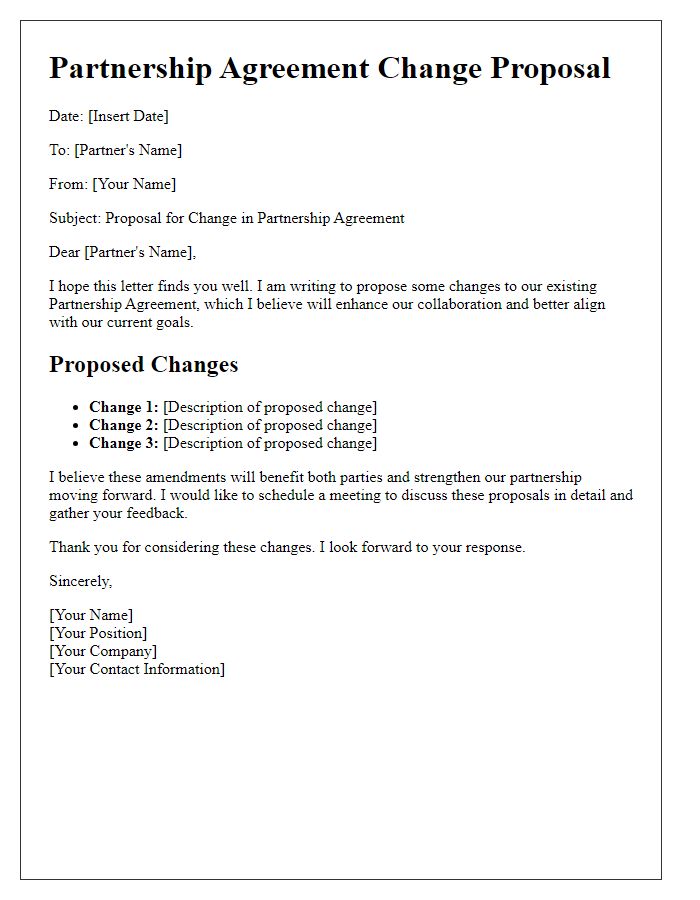 Letter template of Partnership Agreement Change Proposal