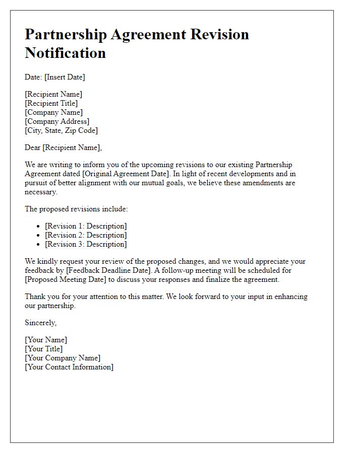 Letter template of Partnership Agreement Revision Notification