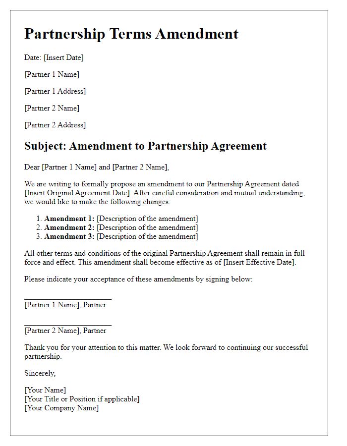 Letter template of Partnership Terms Amendment