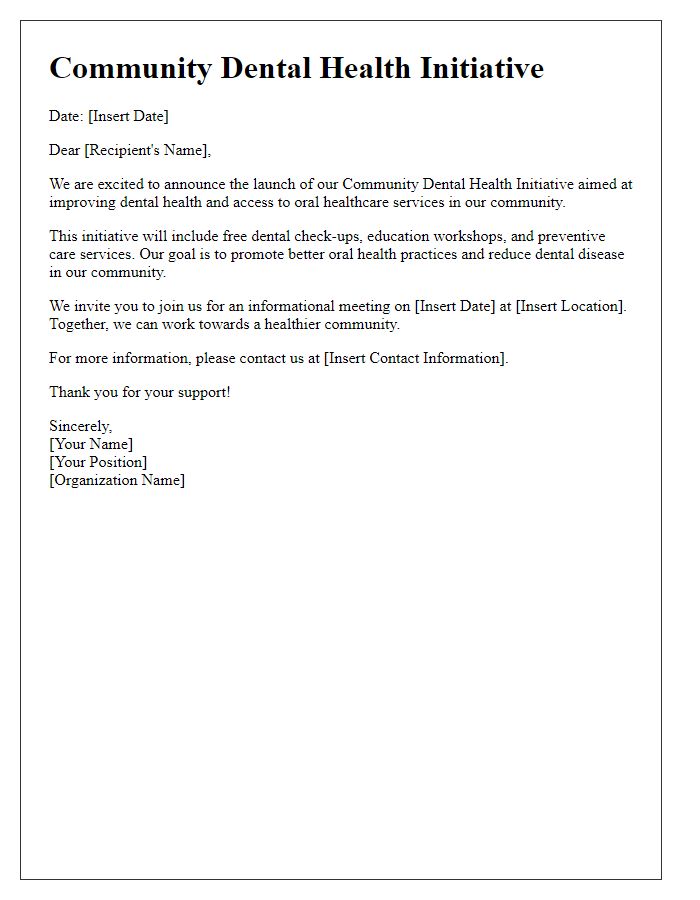 Letter template of community dental health initiative