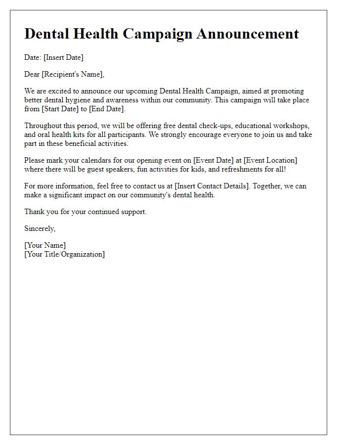 Letter template of dental health campaign announcement