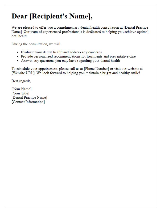 Letter template of dental health consultation offer