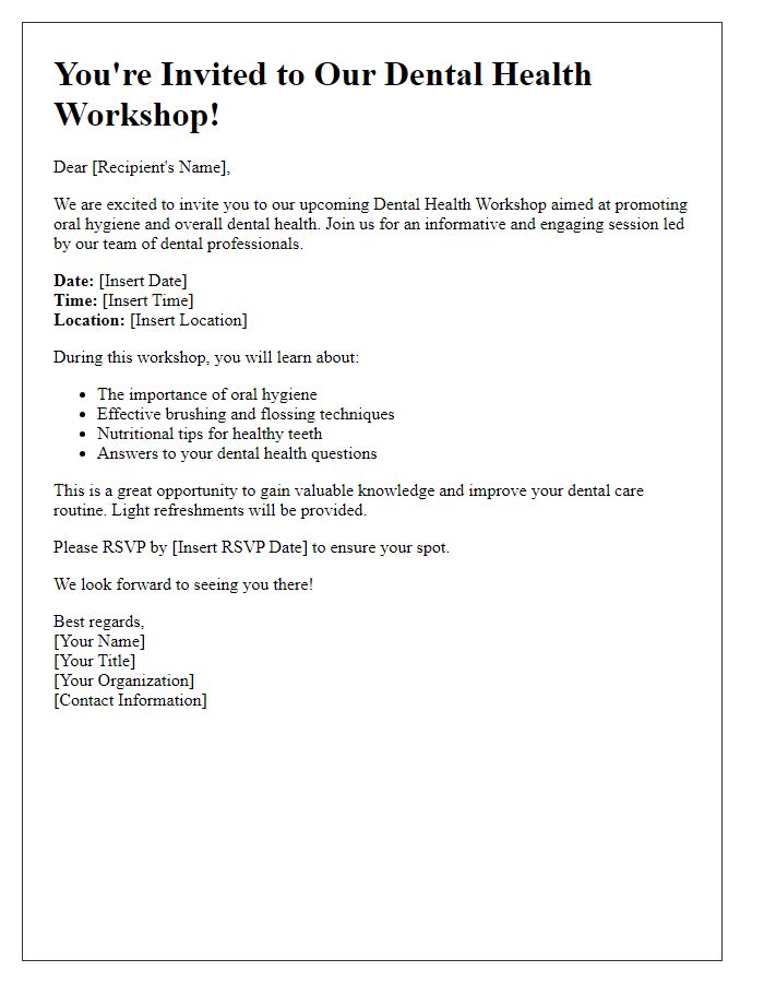 Letter template of dental health workshop invitation