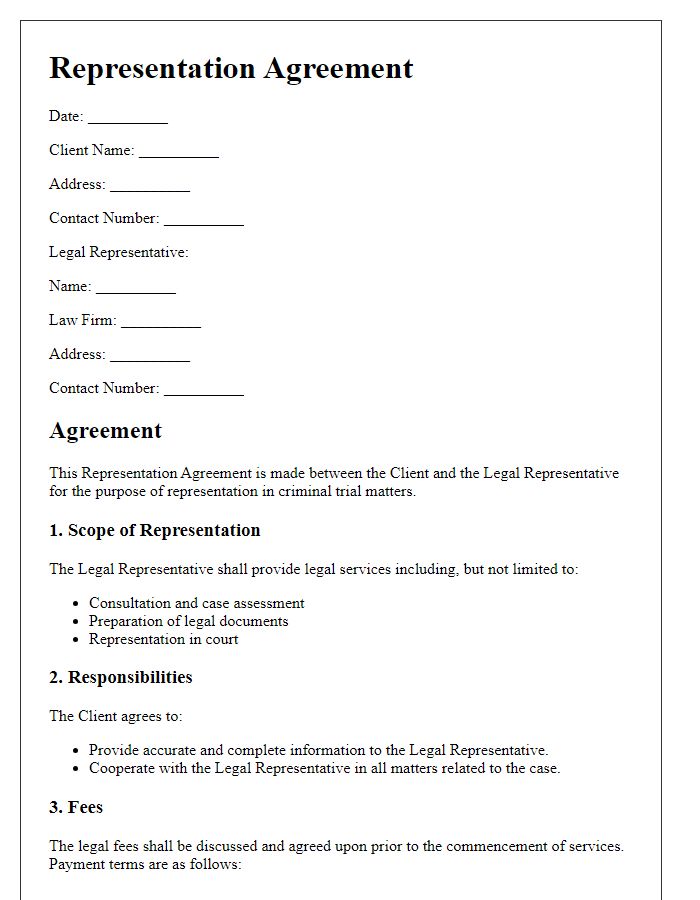 Letter template of representation agreement for criminal trials