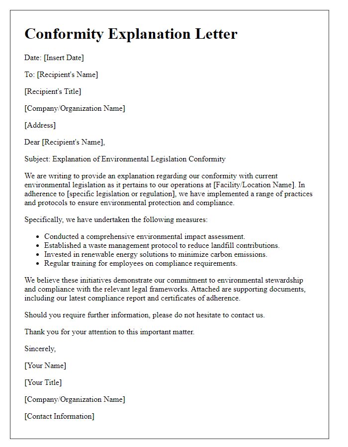 Letter template of environmental legislation conformity explanation