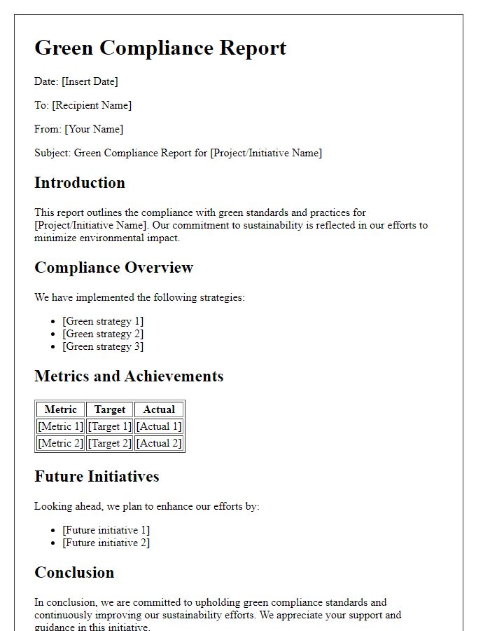 Letter template of green compliance report