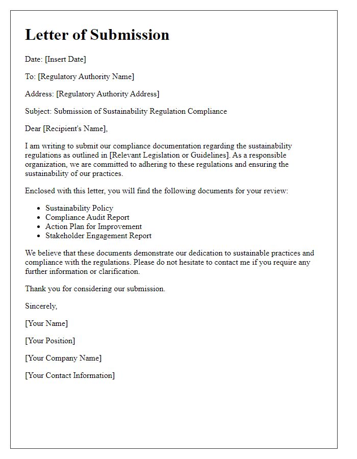 Letter template of sustainability regulation submission