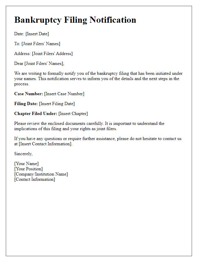 Letter template of bankruptcy filing notification for joint filers.