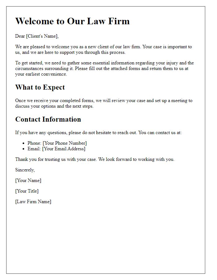 Letter template of personal injury client onboarding