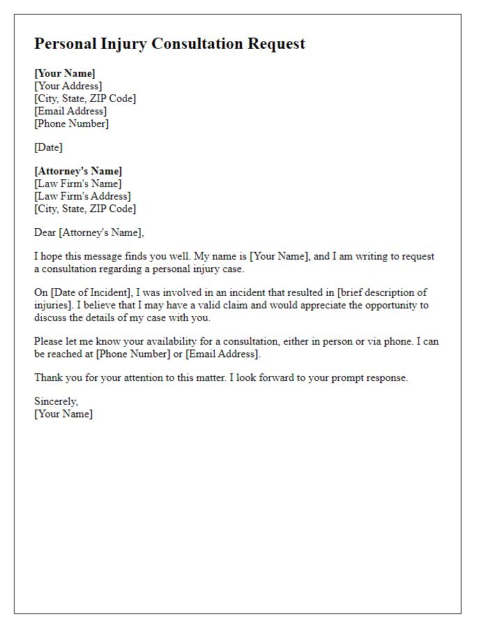 Letter template of personal injury consultation request