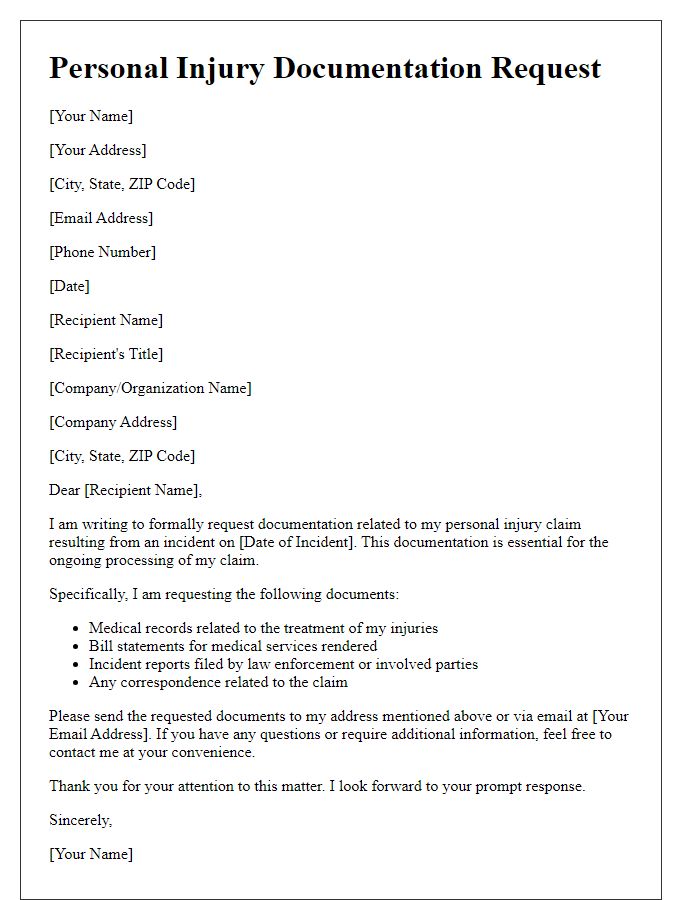 Letter template of personal injury documentation request