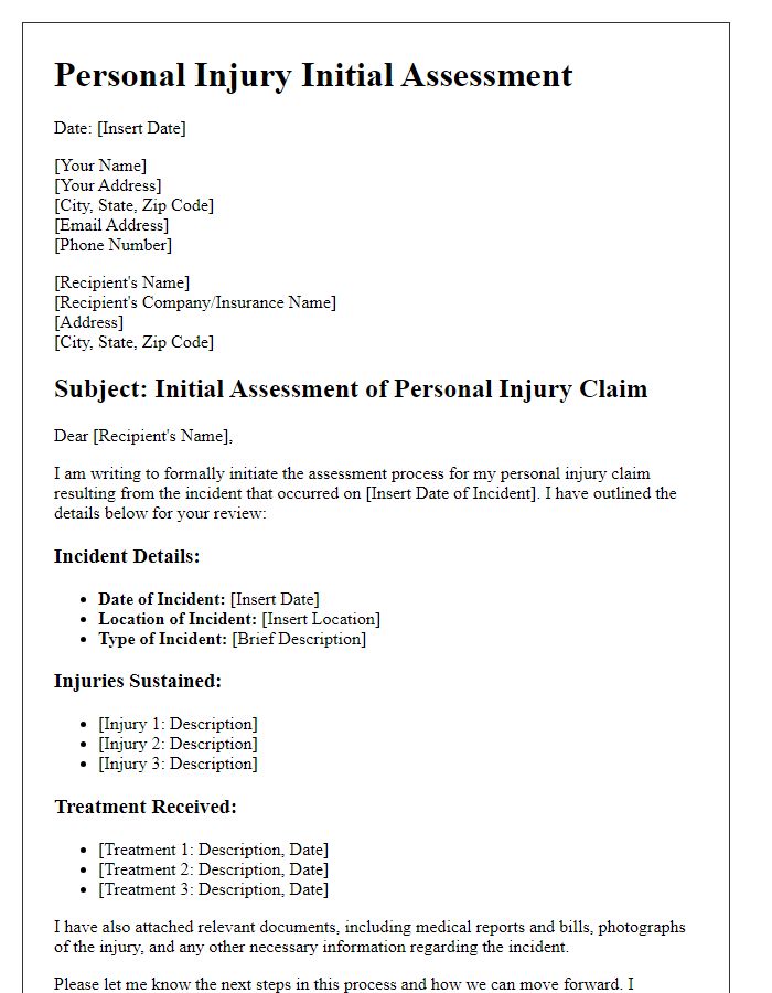 Letter template of personal injury initial assessment