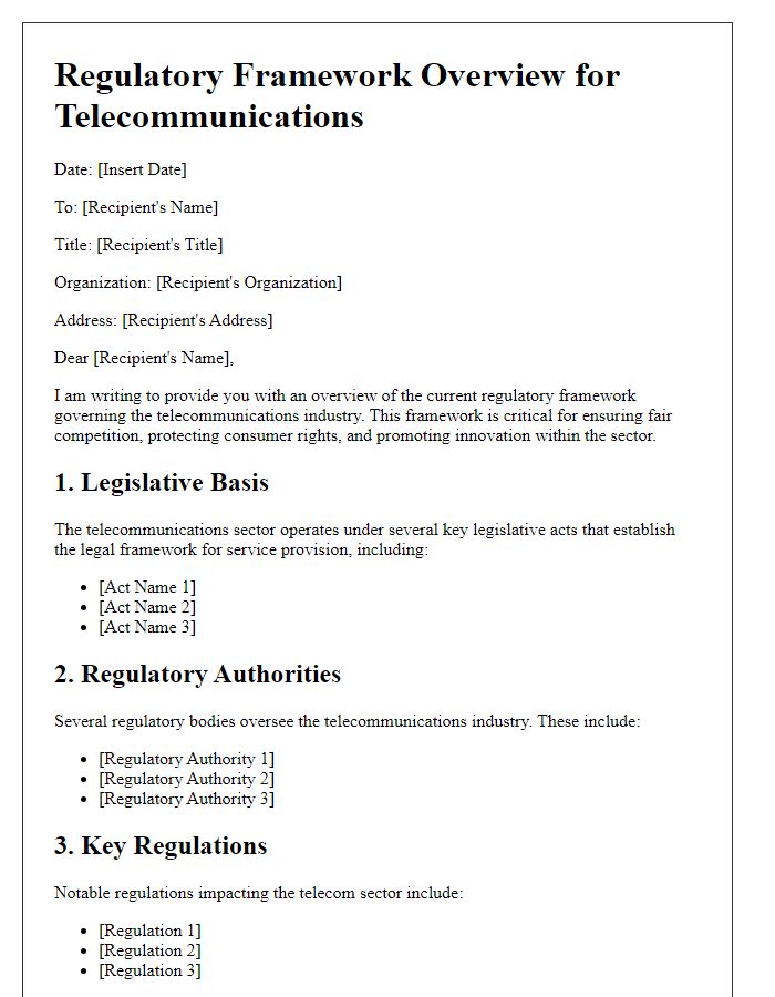 Letter template of regulatory framework overview for telecoms