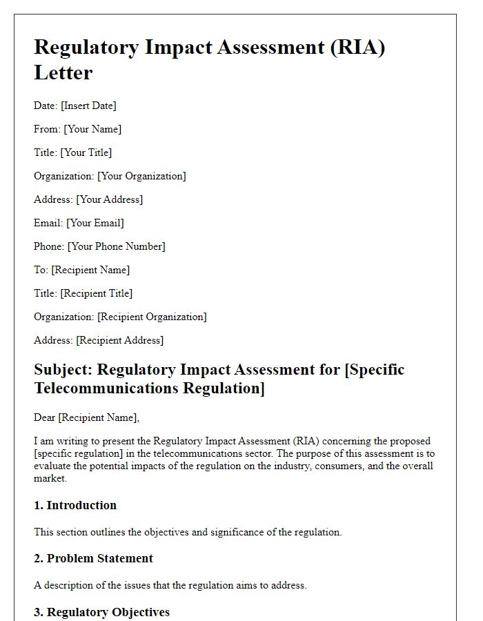 Letter template of regulatory impact assessment in telecommunications