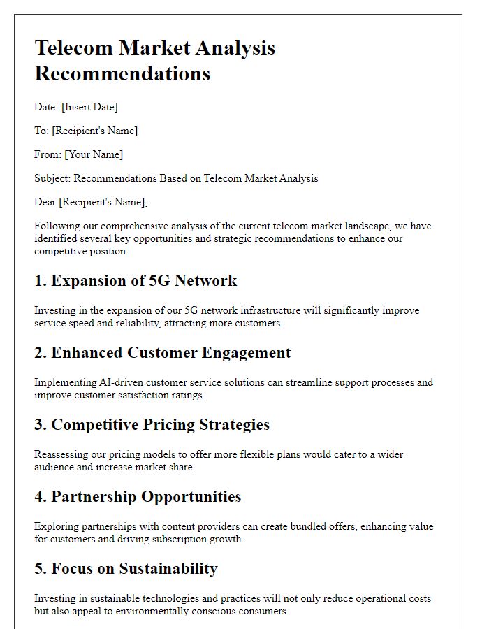 Letter template of telecom market analysis recommendations