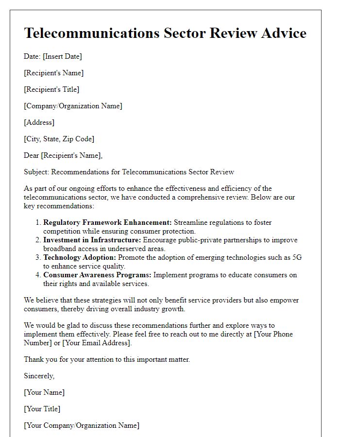 Letter template of telecommunications sector review advice