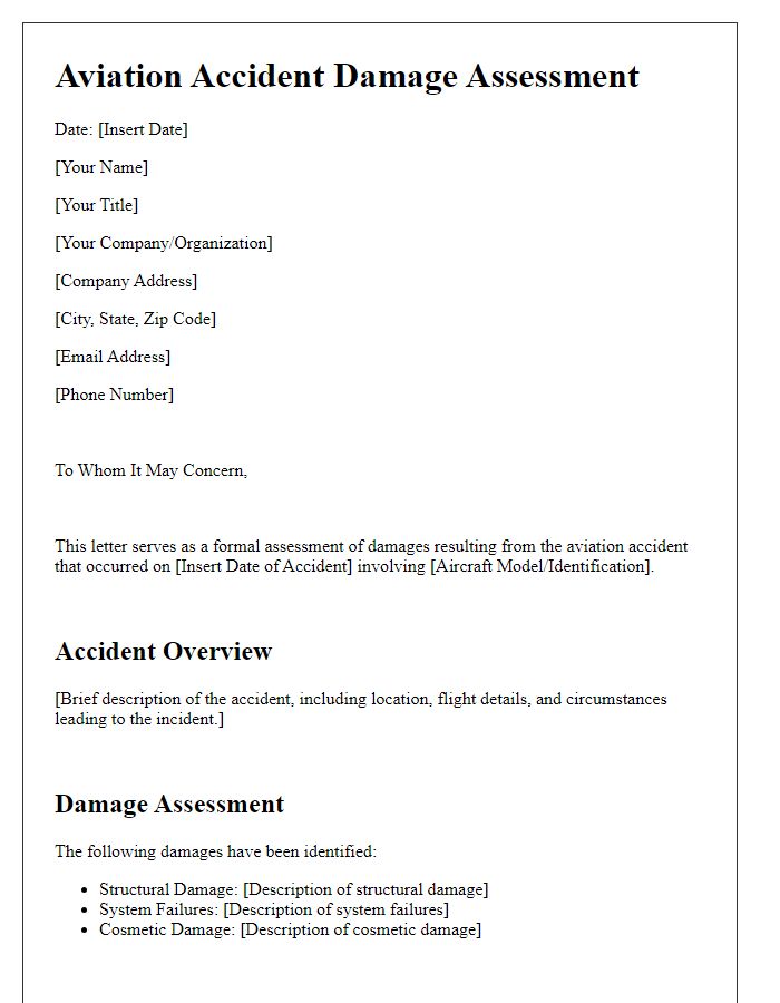 Letter template of aviation accident damage assessment