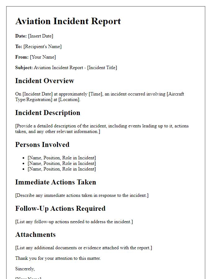 Letter template of aviation incident report