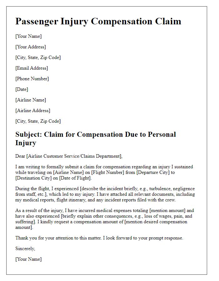 Letter template of aviation passenger injury compensation