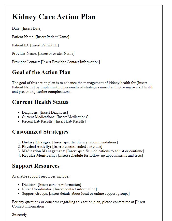 Letter template of customized kidney care action plan